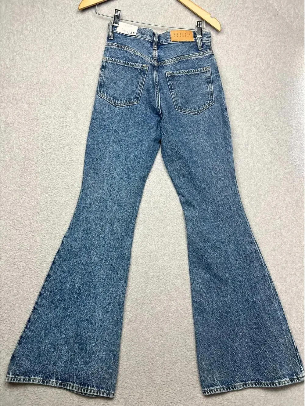 PacSun Frayed Stripe High Waisted Flare Jeans 25 Blue White Boho Retro Y2K Eco